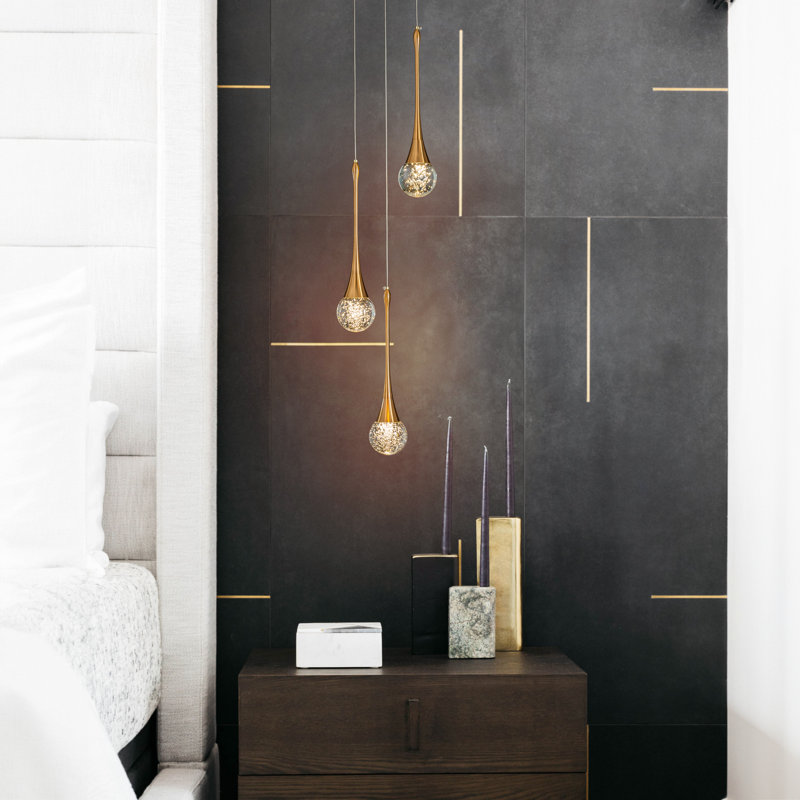 Vlera Modern Light Seeded Glass Cluster Integrated LED Teardrop Pendant Light In Antique Copper, 3