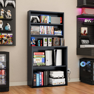 Support de rangement pour DVD, support pour tourne-disque à 5 niveaux avec support pour tourne-disque, support pour disque vinyle et tablette pour CD / DVD, albums, jeux, armoire média pour salon, bureau personnel