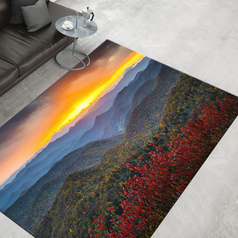 Printed Goblen Fabric Rug Featuring a Vibrant Red and Blue Floral Medley Pattern Ideal for Enhancing Living Room Decor