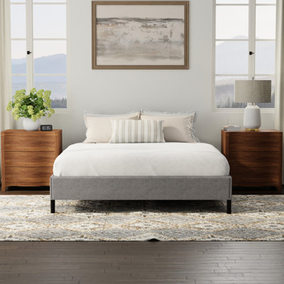 Base de lit double noire et grise rembourrée, conçue pour tous les types de matelas standard, installation simple, structure de taille assez grande, une base pour tout matelas, conception compacte, facile à monter sans
