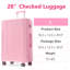 Valise rigide, valises en ABS léger et durable avec roues doubles, bagage à carreaux extensible de 28 pouces (rose)