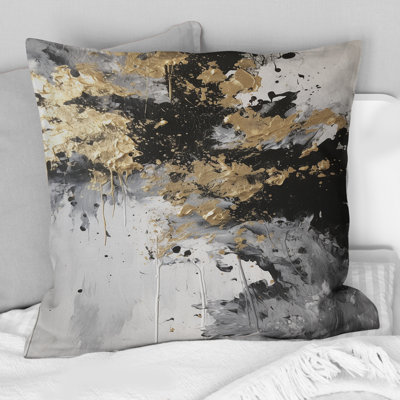 Organic Bliss Minimal Abstract Gold And Black II - Abstract Painting Printed Throw Pillow