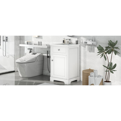 Meuble-lavabo de salle de bain avec lavabo, armoire de salle de bain avec porte à fermeture douce, support de rangement et tablette réglable