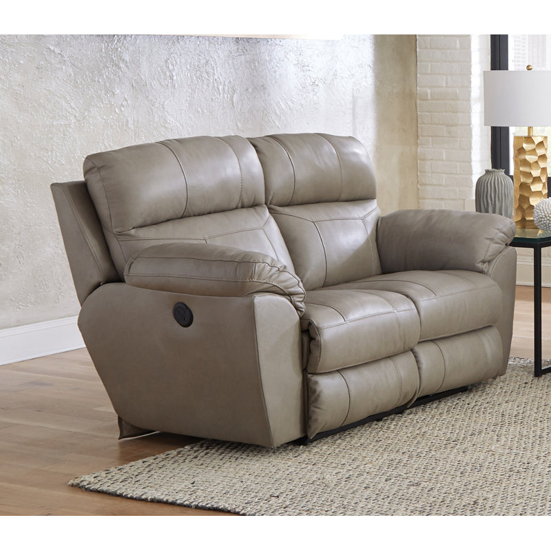 Alonii 66" Leather Match Pillow Top Arm Reclining Loveseat, Power, Putty Leather Match, 42.5'' H X 69'' W X 42.5'' D