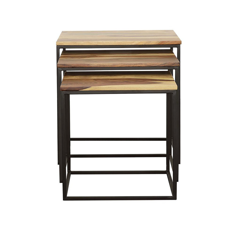 Ensemble de 3 tables gigognes naturelles et noires