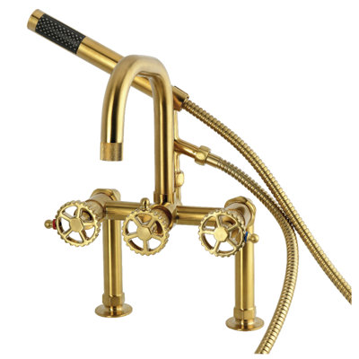 Kingston Brass Fuller Three-Handle 2-Hole Deck-Mount Clawfoot Tub Faucet With Hand Shower