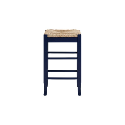 Tabouret à hauteur de comptoir Sezy, siège carré en rotin Rush, base bleu marine