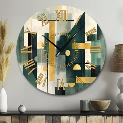 Gold Green Parallel Universes - Abstract Shapes Golden Face Wall Clock
