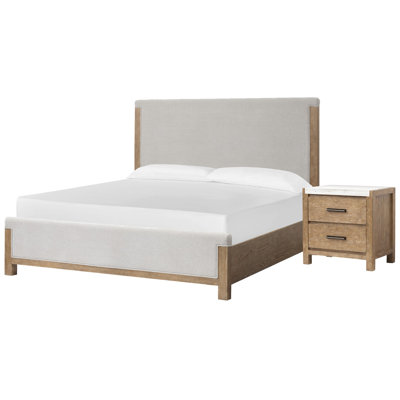 King Upholstered Panel Bed With 2 Nightstands