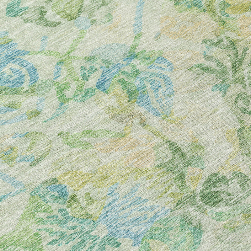 Machine Washable Indoor/Outdoor Chantille ACN2723 Floral Rug, 1'8" x 2'6", Yellow