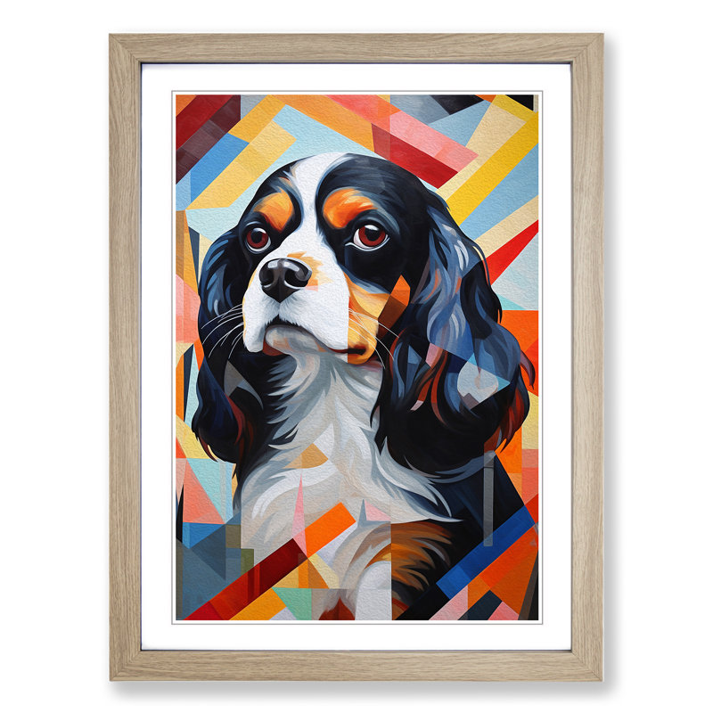 Cavalier King Charles Spaniel Constructivism No.2 - Single Picture Frame Print on Wood, 34cm H x 25cm W x 2cm D, Oak Framed
