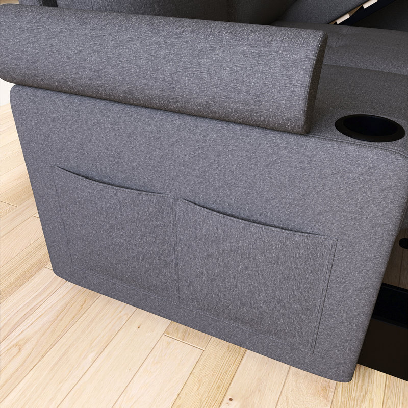 Canapé modulaire en L 83,5 po avec espace de rangement, deux porte-gobelets et deux ports USB, Noir