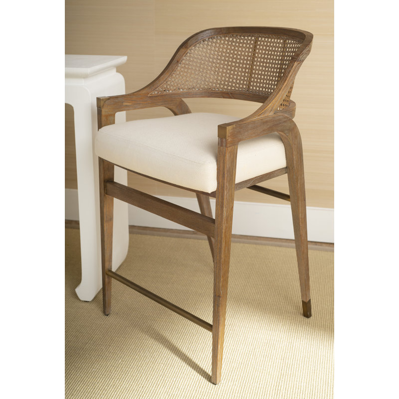 Edward Upholstered Stool with Solid Wood Frame, Brown