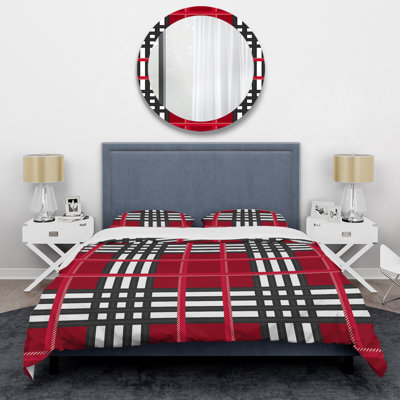 Red Checked Tartan - Abstract Duvet Cover Set - Microfiber Polyester