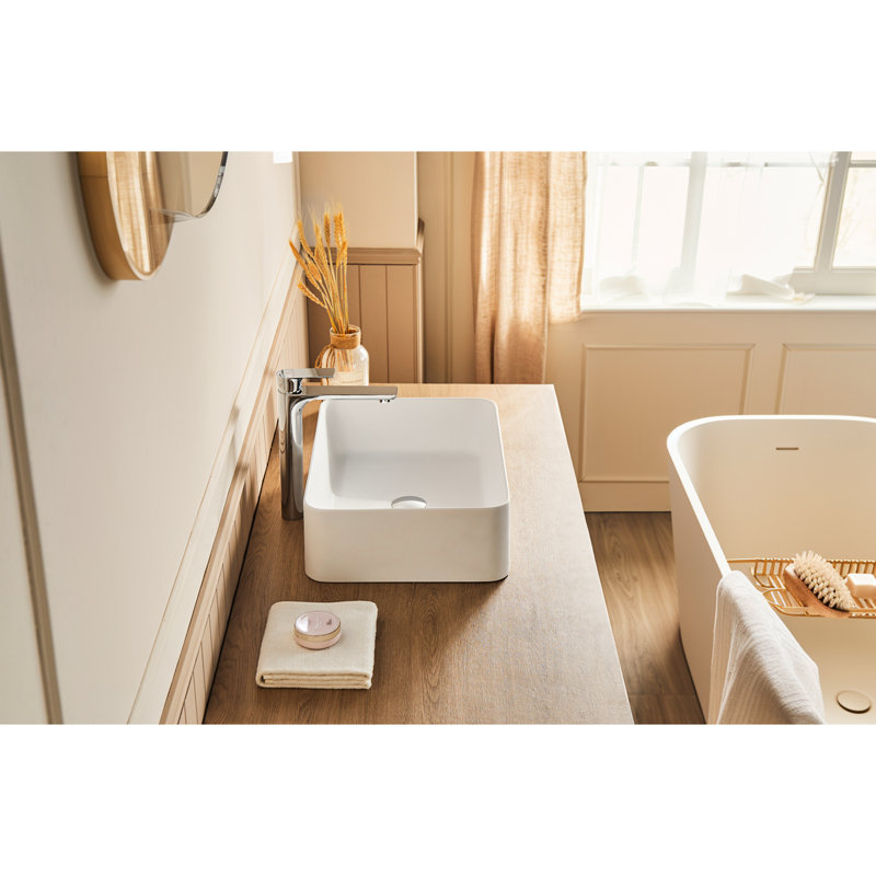 Lavabo vasque de salle de bain blanc mat 20 po x 14 po - Fabriqué à partir d'une surface solide en résine de pierre pour un choix élégant