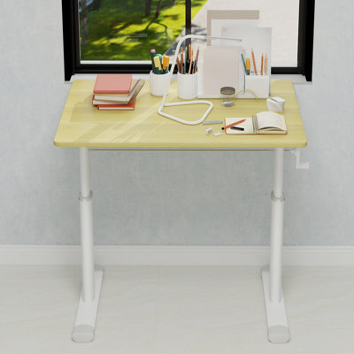 Bureau d'étude à hauteur réglable, table de bureau multifonctionnelle, compacte, 60 cm x 80 cm, blanc / bois naturel | Idée de cadeau