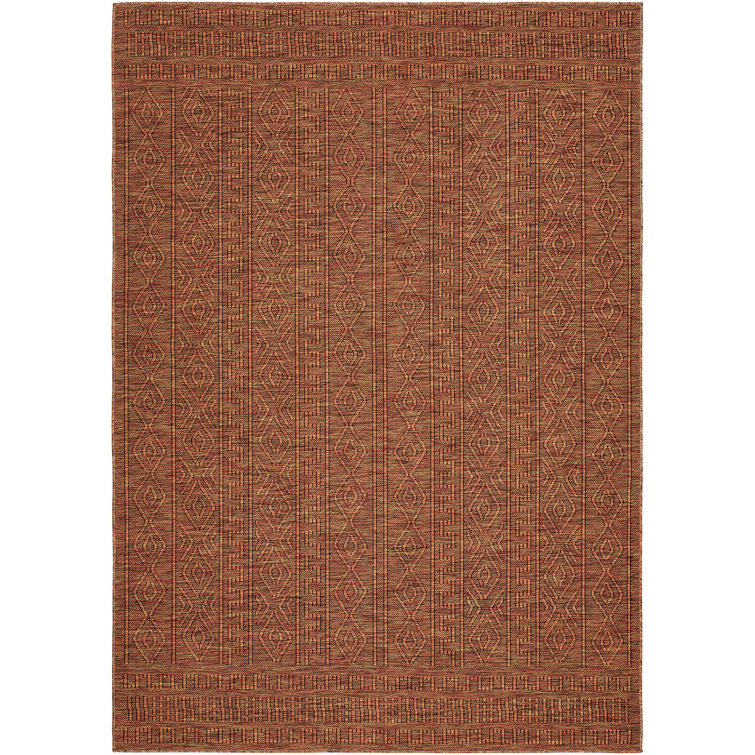 Rectangle Jual Machine Woven Polypropylene Area Rug in Rust/Brown