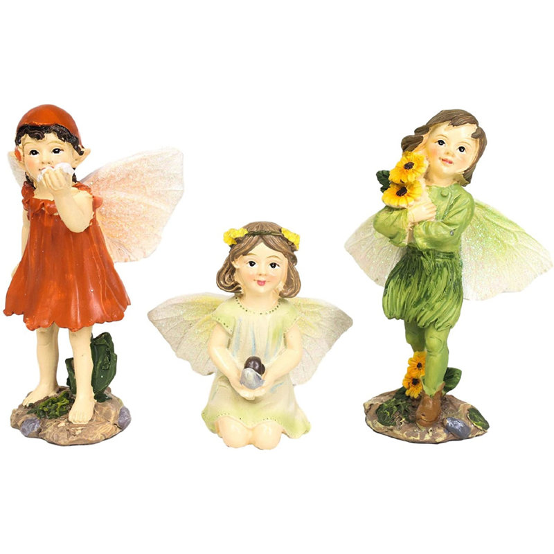 Ensemble de 3 figurines de jardin féériques enchantées avec des tournesols et des roches de la collection Trinx de 4 po de hauteur, faites-le vous-même