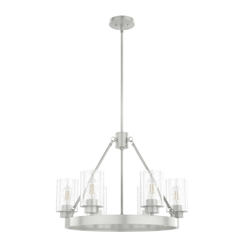 Hartland 6 - Light Unique / Statement Wagon Wheel Chandelier, Brushed Nickel