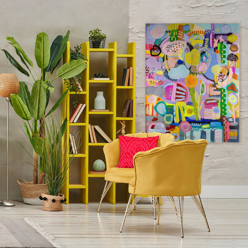 Grande toile fantaisiste avec collage, design par Mary Robertson, H 48 po x l 36 po