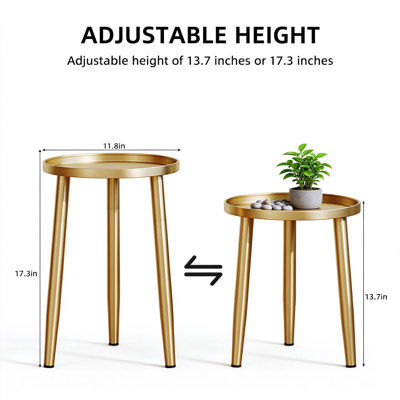 Adjustable Plant Stand for Indoor Outdoor Use, Rustproof Metal Flower Pot Holder with Raised Tray Edge, Mid-Century Modern Display Pedestal for Home Decor