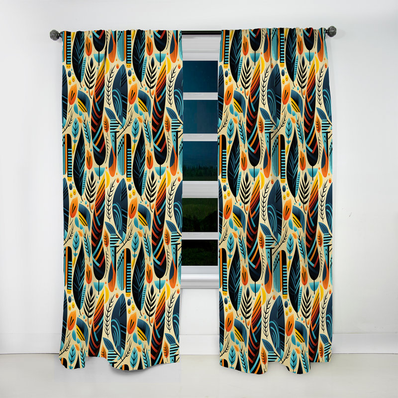 Rideau obscurcissant géométrique abstrait beige et bleu Urban Chic Geometric, L 52 po x L 120 po