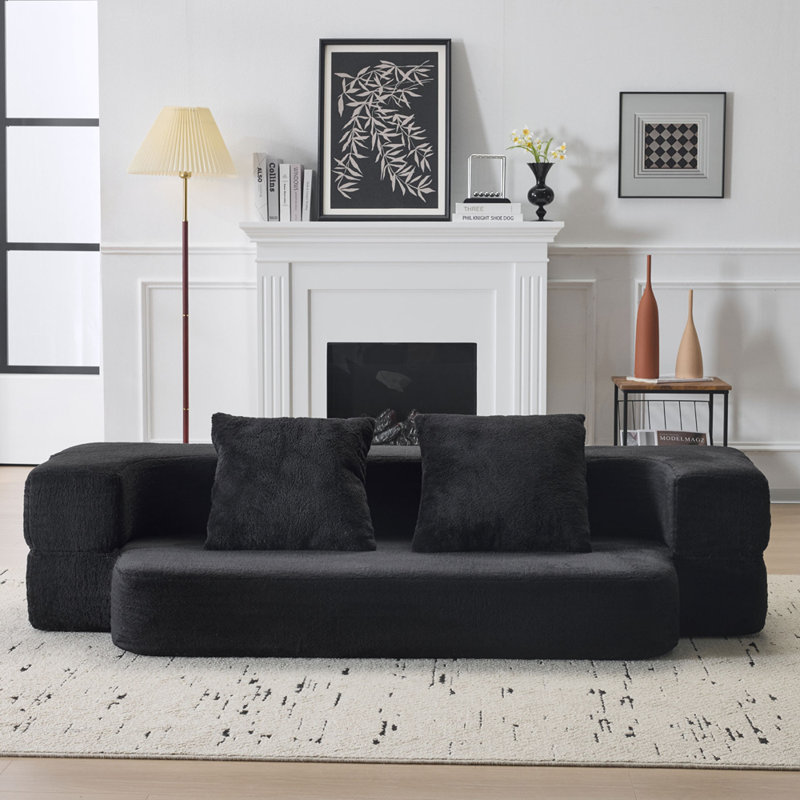 Canapé modulaire rabattable avec support en mousse Ebern Designs, chaise longue en chenille compacte pour petits espaces et bureaux à domicile, canapés à compression