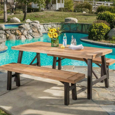 Ensemble repas d'extérieur avec 2 bancs et 1 table repas (3 pièces)