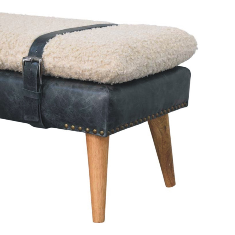 Banc en bois massif avec garniture cloutée, Noir