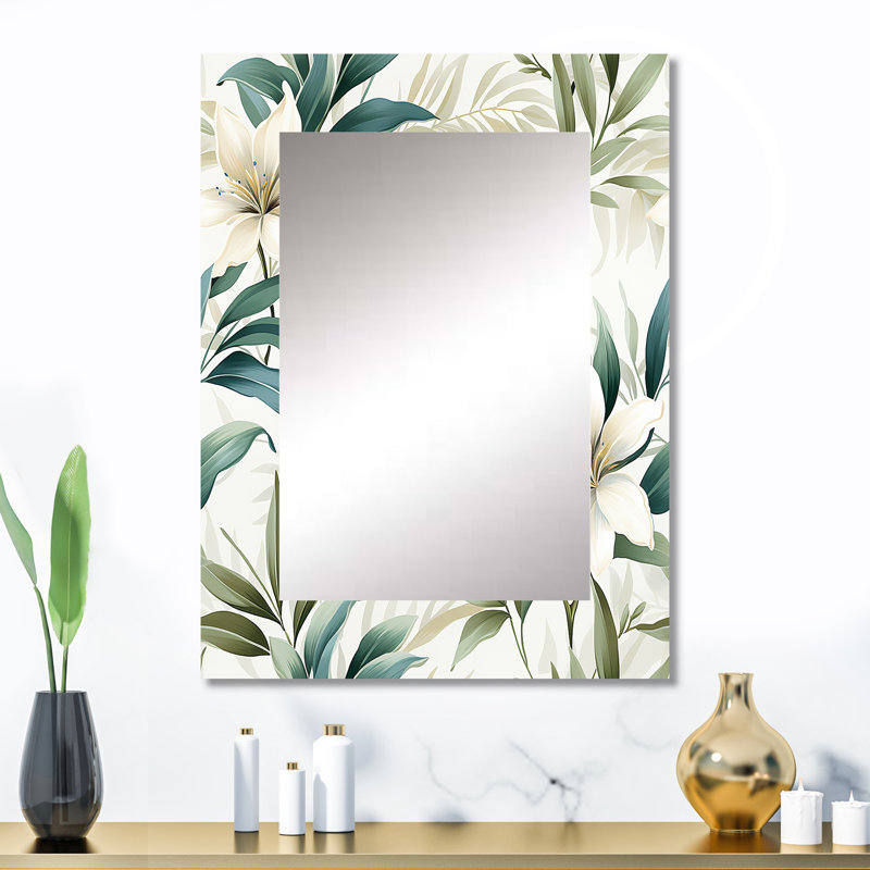 Motif botanique de Zélande Serene Botanics - miroir mural tropical unique, art tropical, impression sur métal, 32 po x 24 po