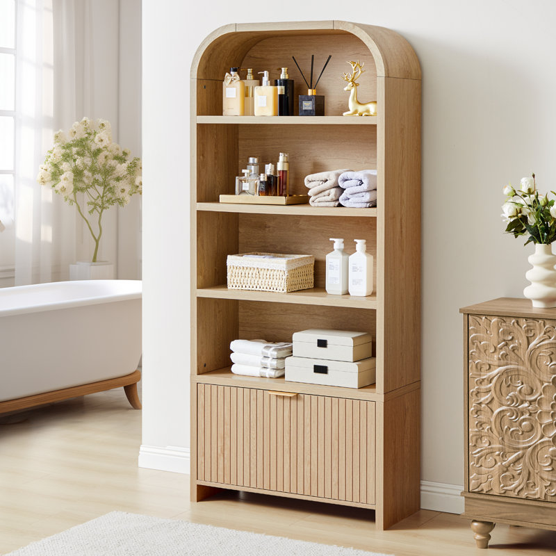 70'' Tall Arched Storage Display Cabinet, Natural