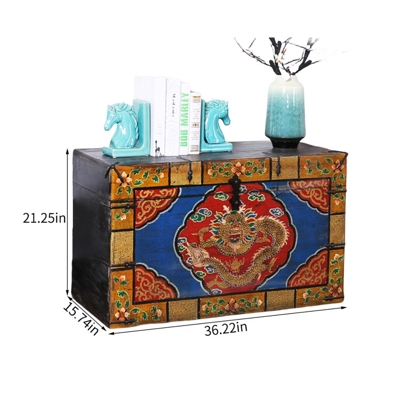 Large Retro Distressed Solid Wood Accent Trunk