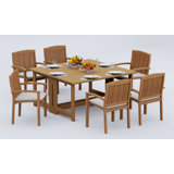 9 Pcs Grade-A Teak Wood Dining Set: 60" Square Rectangle Butterfly Table And 8 Wave Stacking Arm Chairs #11WV1408