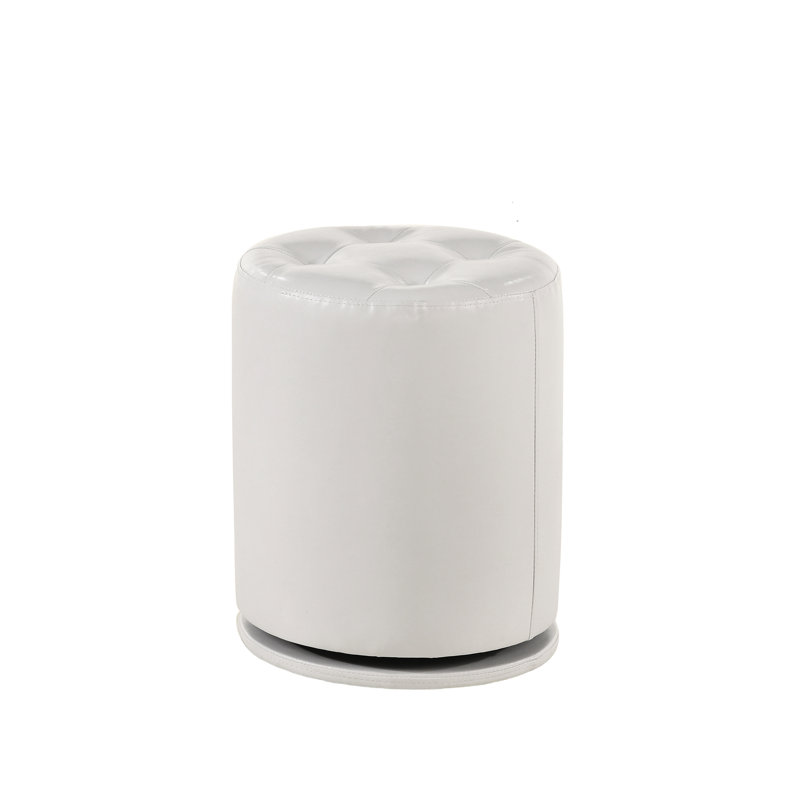 Tabouret de meuble-lavabo rond contemporain pivotant avec boutons blancs, 13,8 po de hauteur, 16,7 po de hauteur, tabouret en tissu pour chambre à coucher, X 16,7 po