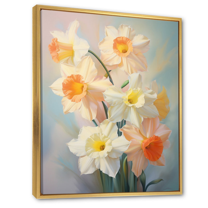 «Wasilij White Affodils», impression romantique sur toile, H 40 po x l 30 po x P 1,5 po, Cadre flottant doré