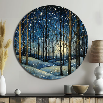 Festive nuit étoilée paysage d'hiver - Décoration murale ronde en métal pour aliments et boissons