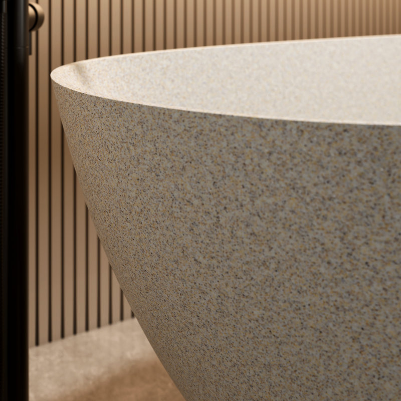 Baignoire autoportante orange de 57 pouces en pierre de résine à surface solide, murs isolés, usure, conception spacieuse avec baignoire relaxante non perméable