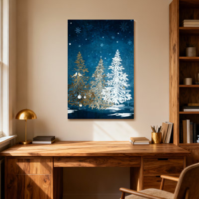 Animaux, arbres d'hiver, flocons de neige, étoiles, oiseaux, ciel nocturne