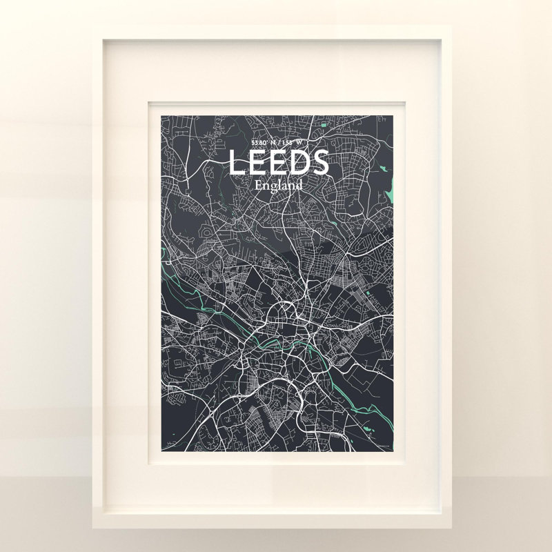 Carte de la ville de Leeds, impression, Vert / gris, H 24 po x l 18 po