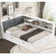 Lit plateforme en bois avec lit gigogne, tablettes et tête de lit-107388508-107388509