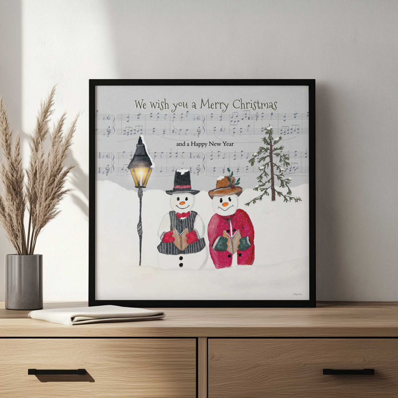 «We Wish You a Merry Christmas Snowmen» par Robin-Lee Vieira, reproduction d'art, Brun, L 20 po x H 20 po