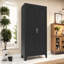 Armoire de rangement en métal de 155 cm (61 po) avec 2 portes élégantes, étagères réglables, noire, pour chambre, cuisine, bureau - Polyvalente, portes en acier noir faciles à nettoyer et idéale pour le salon, le corridor, grand espace de rangement.