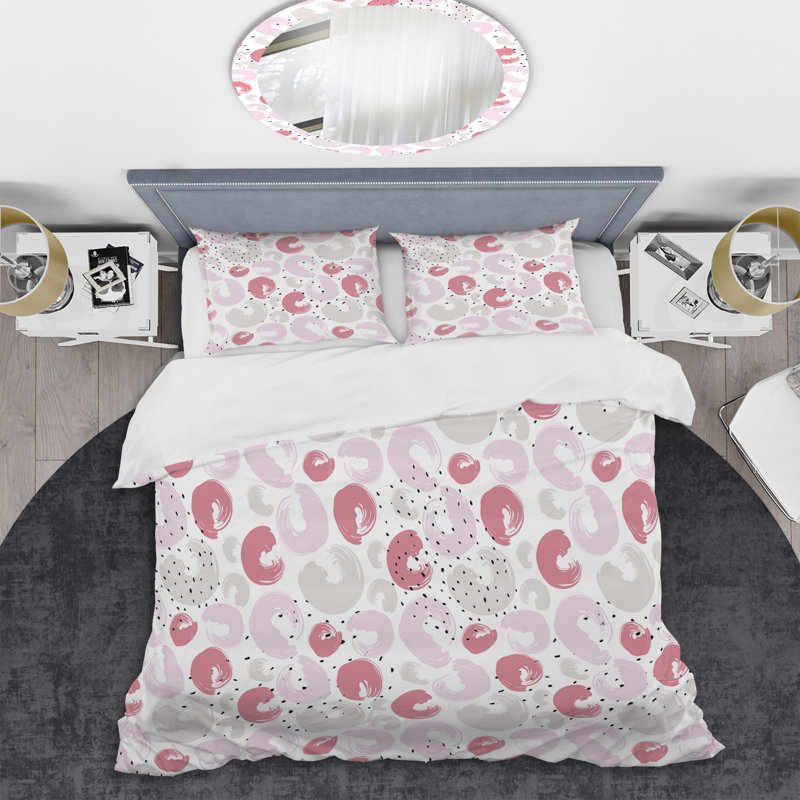 Red and Pink Circle Dots - Ensemble de housse de couette abstrait - Microfibre de polyester