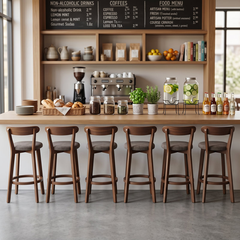 Nordic Solid Wood Bar Stool, Brown