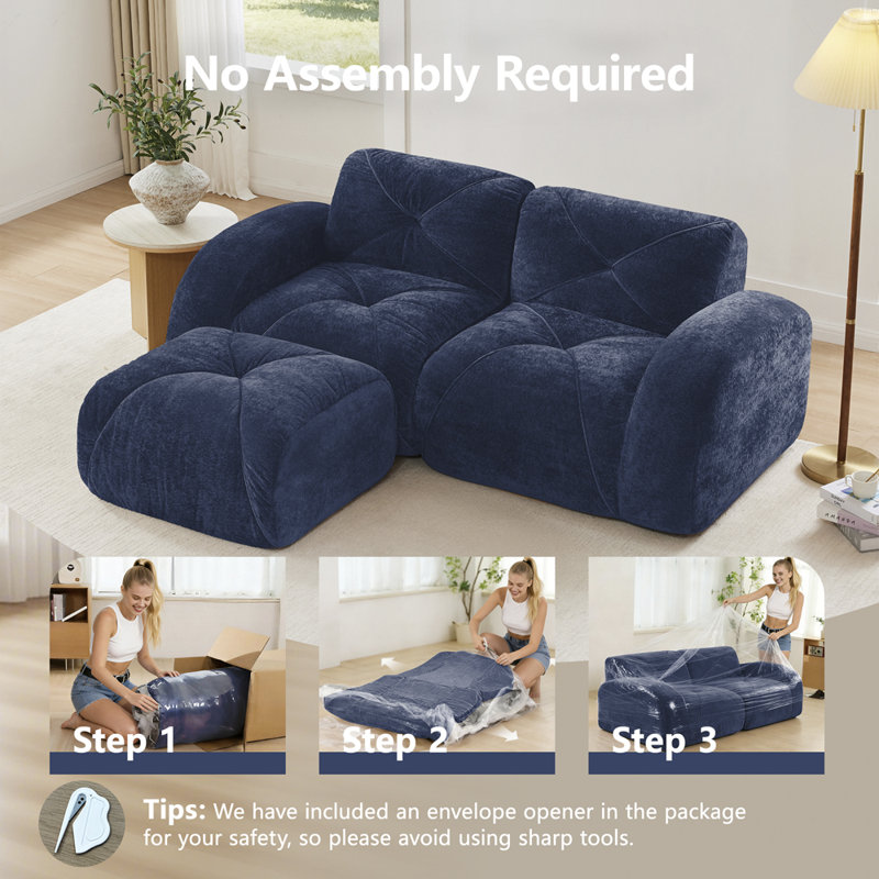 Canapé modulaire en velours, Bleu