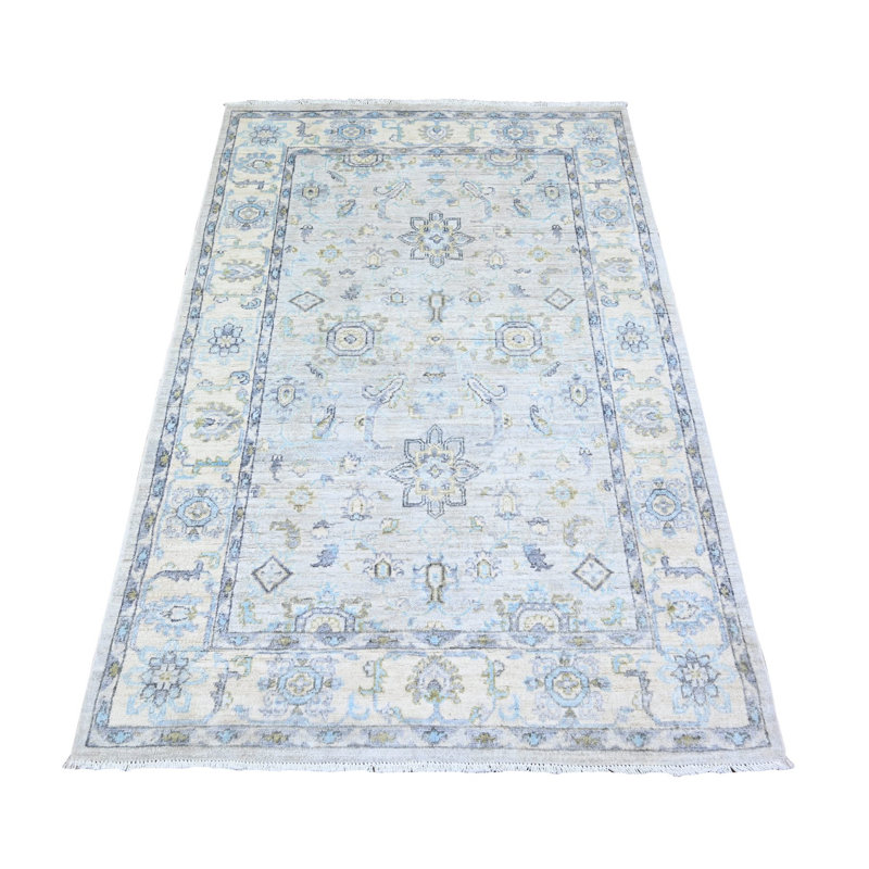 Tapis bleu 4 pi x 5 pi 9 po Wenn One-of-a-Kind Wenn