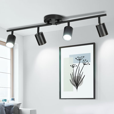 4 Ways Track Lighting, Rotatable Heads Tracks Light, Track Lightings Fixtures Ceiling With Foldable Arms, Modern Black Tracks Light For Kitchen, Living Room, Hallway(Bulbs Not Included)