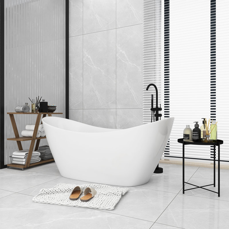59'' X 31'' Acrylic Freestanding Soaking Bathtub In Glossy White