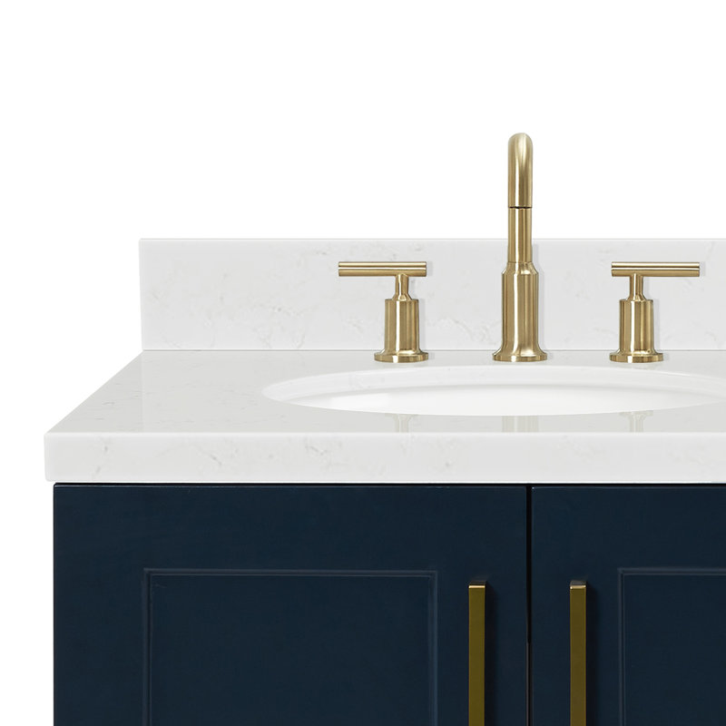 31 IN.  Single Bathroom Vanity, Carrara Quartz, Oval, Midnight Blue