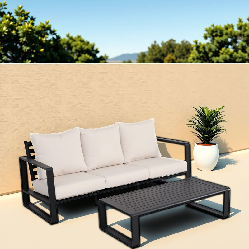 Stylish Three With Rectangular Coffee Table, Gray Relaxing Cushion, Stable Aluminum & Cozy Cushions, Construction